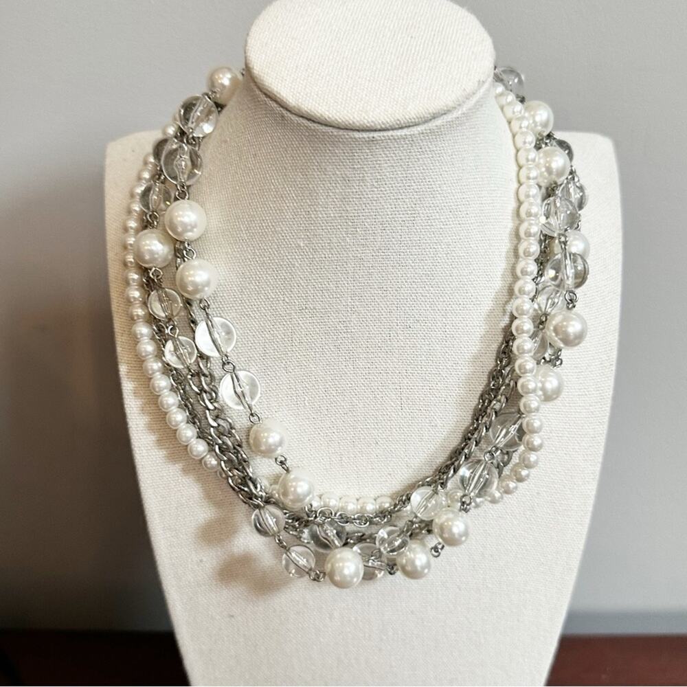 Cookie Lee Pearl Necklace Multistrand Preppy Maximalist Jewelry White Silver